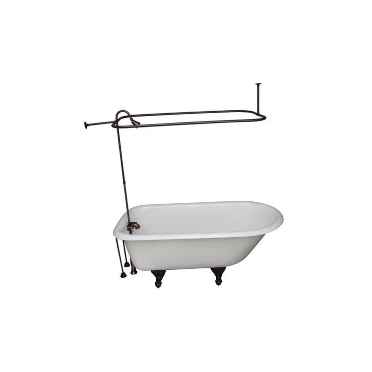 Tub Kit Antonio 55 Inch Cast Iron White Kit Includes Oil Rubbed Bronze Tub Filler 62 Inch Riser Showerhead Rectangular Shower Ring 24 Inch Double Offset Tub Supplies and Tub Drain Non-Skid Strips Ball and Claw Feet Lever 48 Inch Rectangular Shower Rod