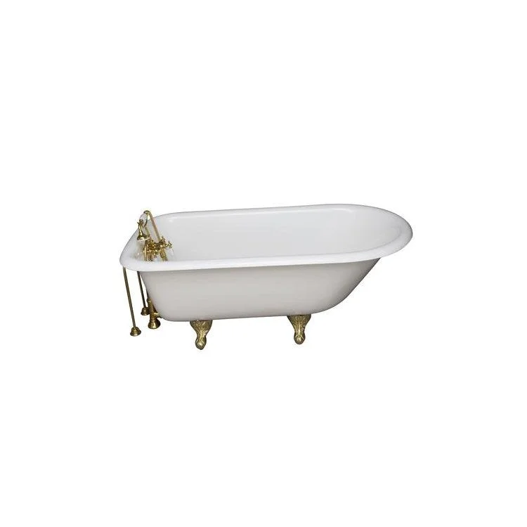 Tub Kit Antonio Freestanding 55 Inch Cast Iron White Includes Polished Brass Tub Filler with Handshower 24 Inch Double Offset Tub Supplies & Tub Drain Non-Skid Strips Clawfoot Old Style Spigot Porcelain Lever Handles Cradle 60 Inch Hose 36 Gallon Capacity