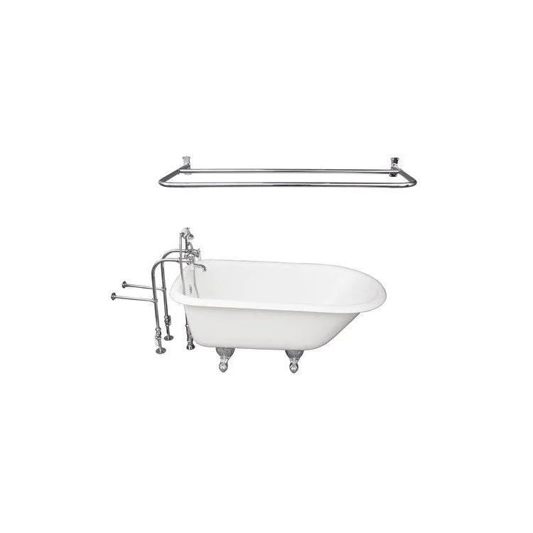 Tub Kit Antonio 55 Inch Cast Iron White Kit Includes Polished Chrome Tub Filler 48 Inch D Shower Rod 30 Inch Freestanding Tub Supplies and Tub Drain Non-Skid Strips Ball and Claw Feet Elephant Spout Porcelain Lever Cradle Hose