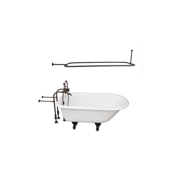 Tub Kit Antonio 55 Inch Cast Iron White Kit Includes Oil Rubbed Bronze Tub Filler 48 Inch Rectangular Shower Rod 30 Inch Freestanding Tub Supplies and Tub Drain Non-Skid Strips Ball and Claw Feet Elephant Spout Porcelain Lever Cradle Hose