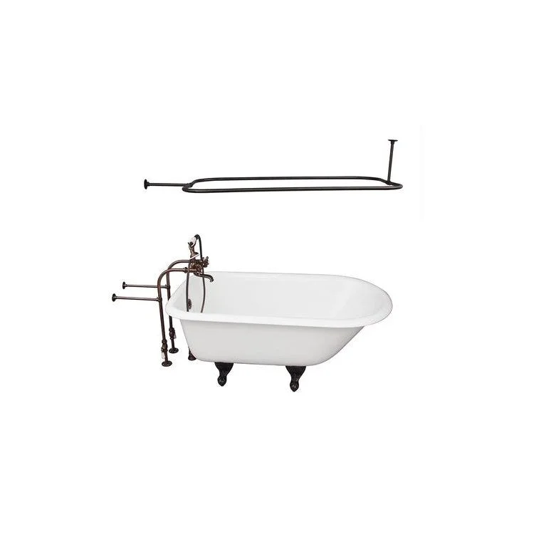 Tub Kit Antonio 55 Inch Cast Iron White Kit Includes Oil Rubbed Bronze Tub Filler 48 Inch Rectangular Shower Rod 30 Inch Freestanding Tub Supplies and Tub Drain Non-Skid Strips Ball and Claw Feet Elephant Spout Metal Cross Cradle Hose