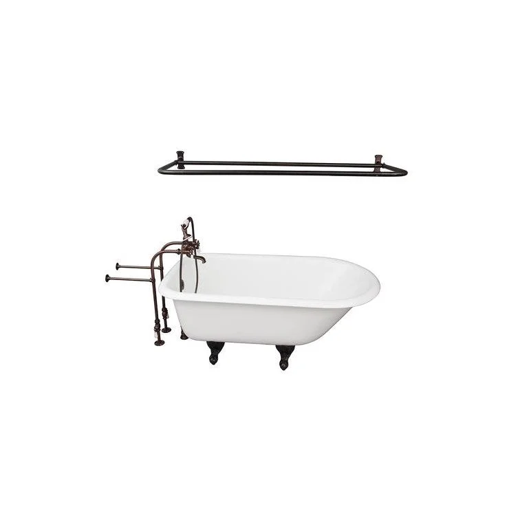 Tub Kit Antonio 55 Inch Cast Iron White Kit Includes Oil Rubbed Bronze Tub Filler 54 Inch D Shower Rod 30 Inch Freestanding Tub Supplies and Tub Drain Non-Skid Strips Ball and Claw Feet Elephant Spout Porcelain Lever Cradle Hose