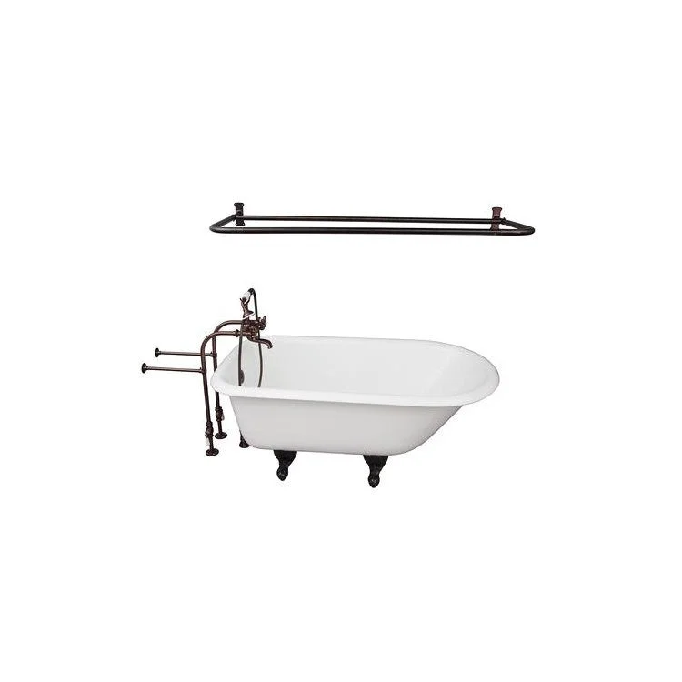 Tub Kit Antonio 55 Inch Cast Iron White Kit Includes Oil Rubbed Bronze Tub Filler 54 Inch D Shower Rod 30 Inch Freestanding Tub Supplies and Tub Drain Non-Skid Strips Ball and Claw Feet Elephant Spout Metal Cross Cradle Hose