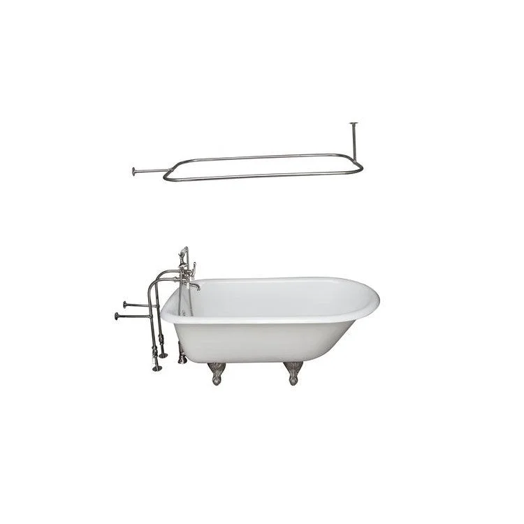 Tub Kit Antonio Freestanding 55 Inch Cast Iron White Includes Polished Nickel Tub Filler 48 Inch Rectangular Shower Rod 30 Inch Freestanding Tub Supplies & Tub Drain Non-Skid Strips Clawfoot Porcelain Lever Handles Cradle 60 Inch Hose 36 Gallon Capacity