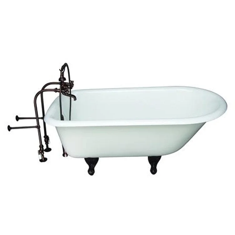 Tub Kit Bartlett 60 Inch Cast Iron White Kit Includes Oil Rubbed Bronze Tub Filler with Metal Handshower 30 Inch Freestanding Tub Supplies and Tub Drain Non-Skid Strips Ball and Claw Feet Elephant Spout Metal Cross Cradle Hose