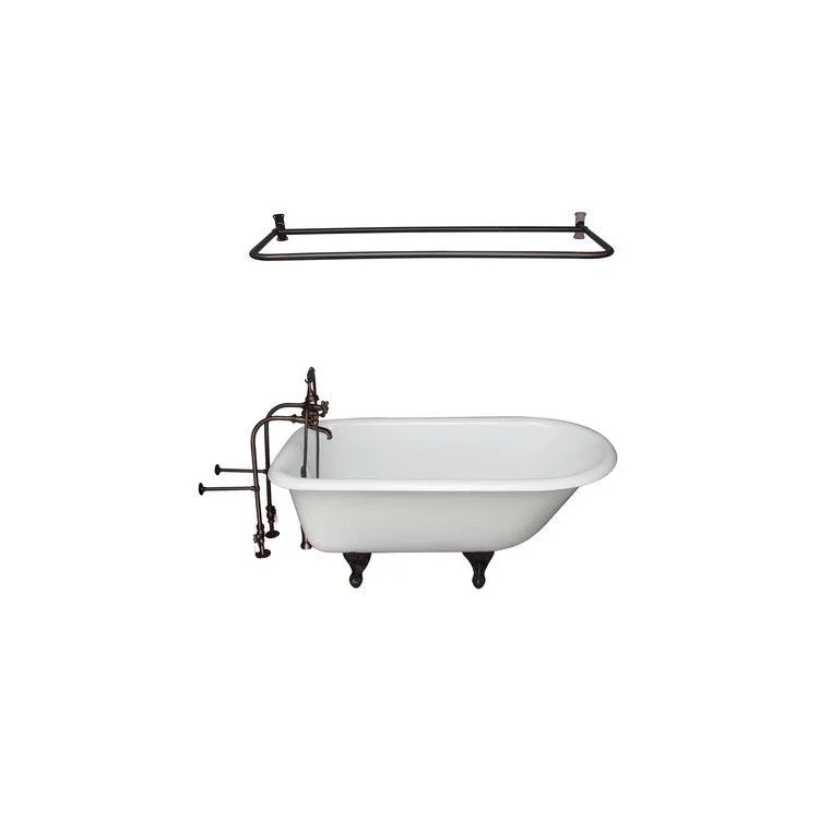 Tub Kit Brocton 68 Inch Cast Iron White Kit Includes Oil Rubbed Bronze Tub Filler 60 Inch Shower Rod 30 Inch Freestanding Tub Supplies and Tub Drain Non-Skid Strips Ball and Claw Feet Elephant Spout Metal Cross Cradle Hose