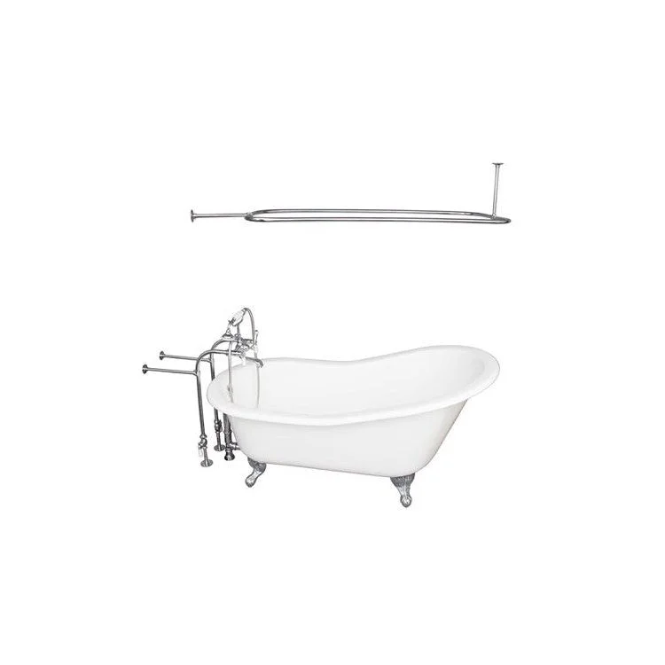 Tub Kit Griffin 60 Inch Cast Iron White Kit Includes Polished Chrome Brushed Nickel Tub Filler with Handshower Rectangular Shower Rod 30 Inch Freestanding Bath Supplies Tub Drain Non-Skid Strips Ball Claw Feet Elephant Spout Porcelain Lever Cradle Hose