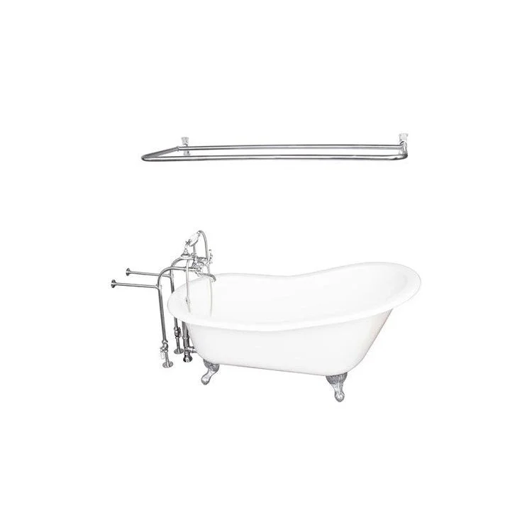 Tub Kit Griffin 60 Inch Cast Iron White Kit Includes Polished Chrome Brushed Nickel Tub Filler with Handshower Rectangular D Shower Rod 30 Inch Freestanding Bath Supplies and Tub Drain Non-Skid Strips Ball and Claw Feet Elephant Spout Cross Cradle Hose