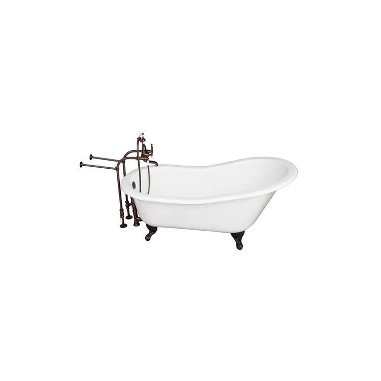 Tub Kit Griffin 60 Inch Cast Iron White Kit Includes Oil Rubbed Bronze Brushed Nickel Tub Filler with Handshower 30 Inch Freestanding Bath Supplies and Tub Drain Non-Skid Strips Ball and Claw Feet Elephant Spout Porcelain Lever Cradle Hose