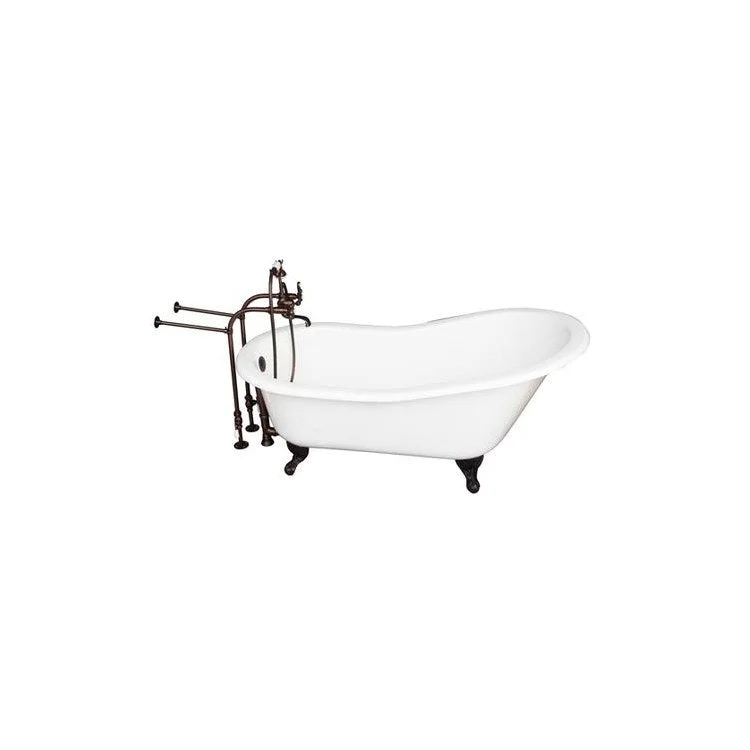 Tub Kit Griffin 60 Inch Cast Iron White Kit Includes Oil Rubbed Bronze Brushed Nickel Tub Filler with Handshower 30 Inch Freestanding Bath Supplies and Tub Drain Non-Skid Strips Ball and Claw Feet Elephant Spout Metal Cross Cradle Hose