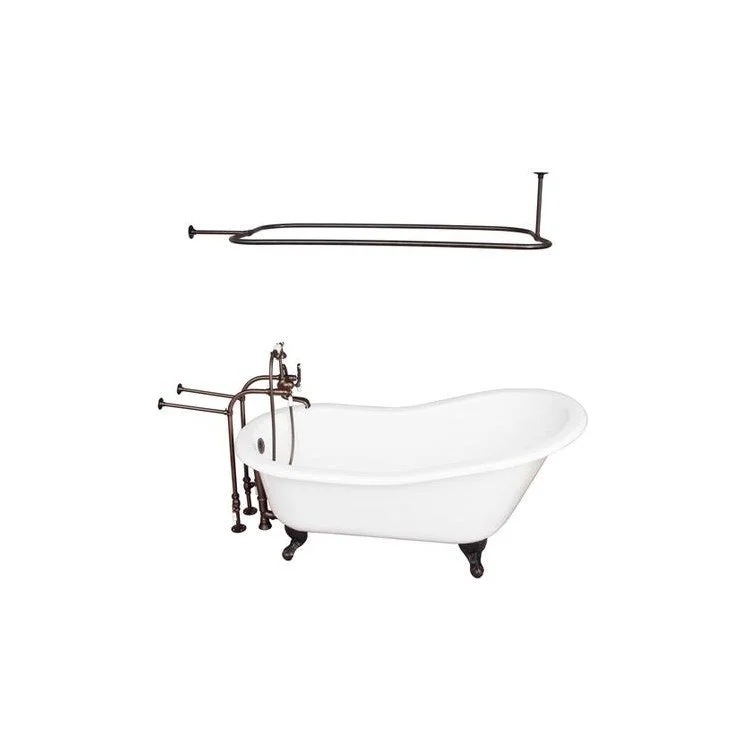 Tub Kit Griffin 60 Inch Cast Iron White Kit Includes Oil Rubbed Bronze Brushed Nickel Tub Filler with Handshower Rectangular Shower Rod 30 Inch Freestanding Bath Supplies Tub Drain Non-Skid Strips Ball Claw Feet Elephant Spout Porcelain Lever Cradle Hose