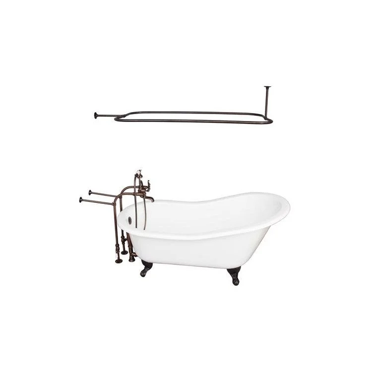 Tub Kit Griffin 60 Inch Cast Iron White Kit Includes Oil Rubbed Bronze Brushed Nickel Tub Filler with Handshower Rectangular Shower Rod 30 Inch Freestanding Bath Supplies and Tub Drain Non-Skid Strips Ball and Claw Feet Elephant Spout Cross Cradle Hose