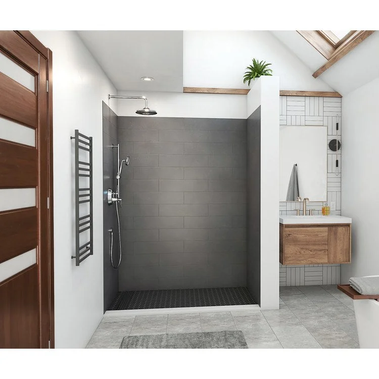 Shower Wall Kit Modern Subway Tile Glue Up 36 x 62 x 84 Inch Charcoal Gray Swanstone