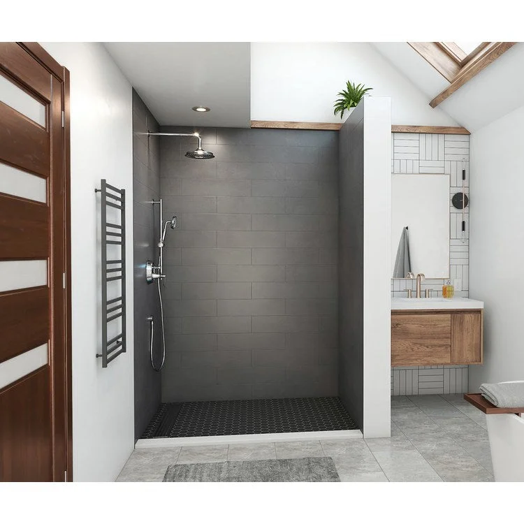 Shower Wall Kit Modern Subway Tile Glue Up 36 x 62 x 96 Inch Charcoal Gray Swanstone