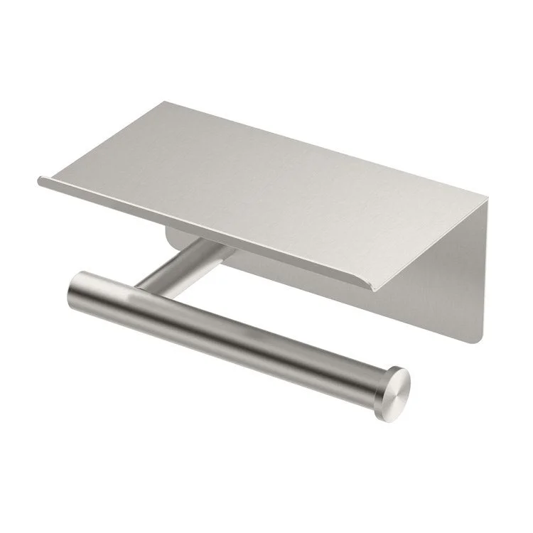 Toilet Paper Holder Latitude II Tissue Holder with Shelf Satin Nickel Metal 3-1/4 Inch Wall