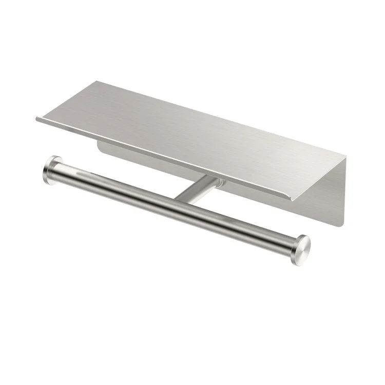 Toilet Paper Holder Latitude II Double Holder with Shelf Satin Nickel Metal Wall Mount