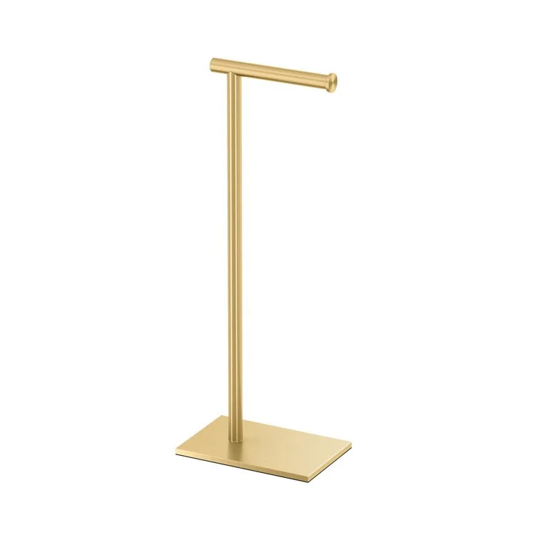 Toilet Paper Holder Latitude II Square Stand Brushed Brass Metal Freestanding