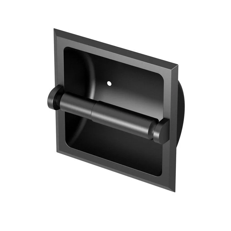 Toilet Paper Holder Single Recessed Holder Matte Black Metal In-Wall Mount